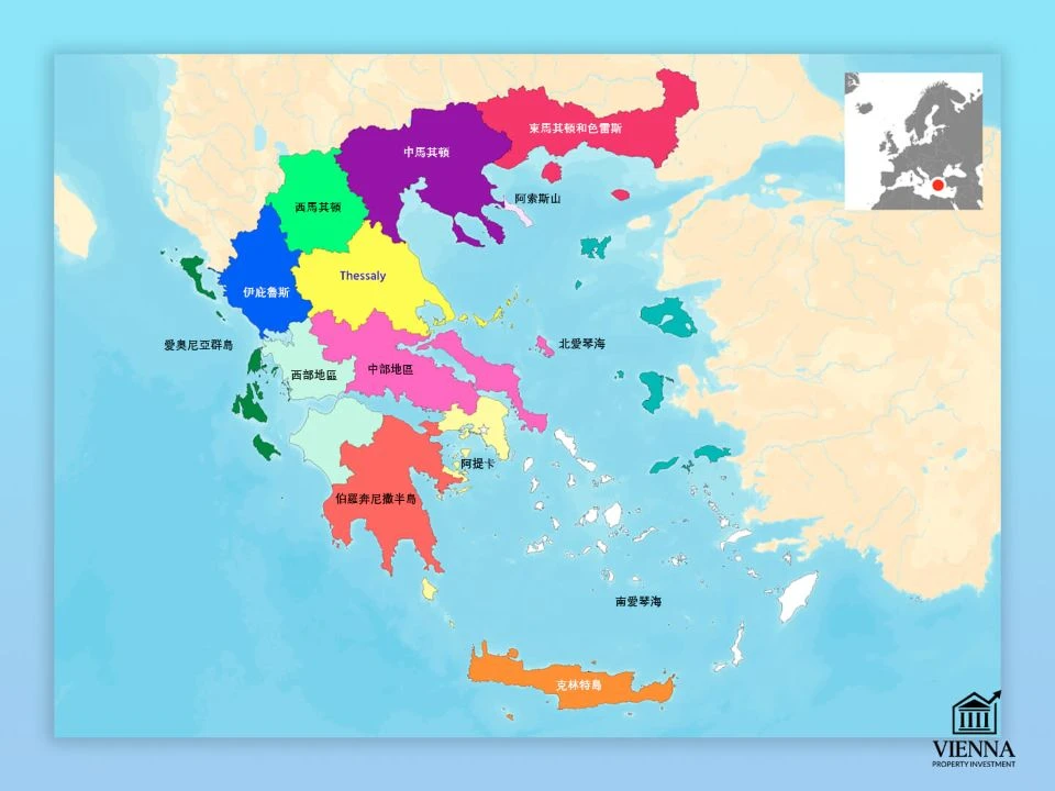 希腊各地区地图