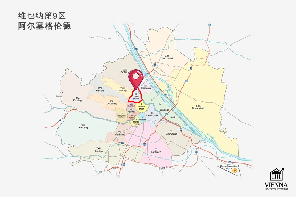 阿爾瑟格倫德9號，維也納地圖上的區