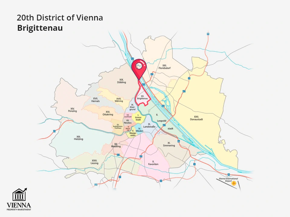 Ноҳияи 20-уми Вена, Брижиттенау, дар харита