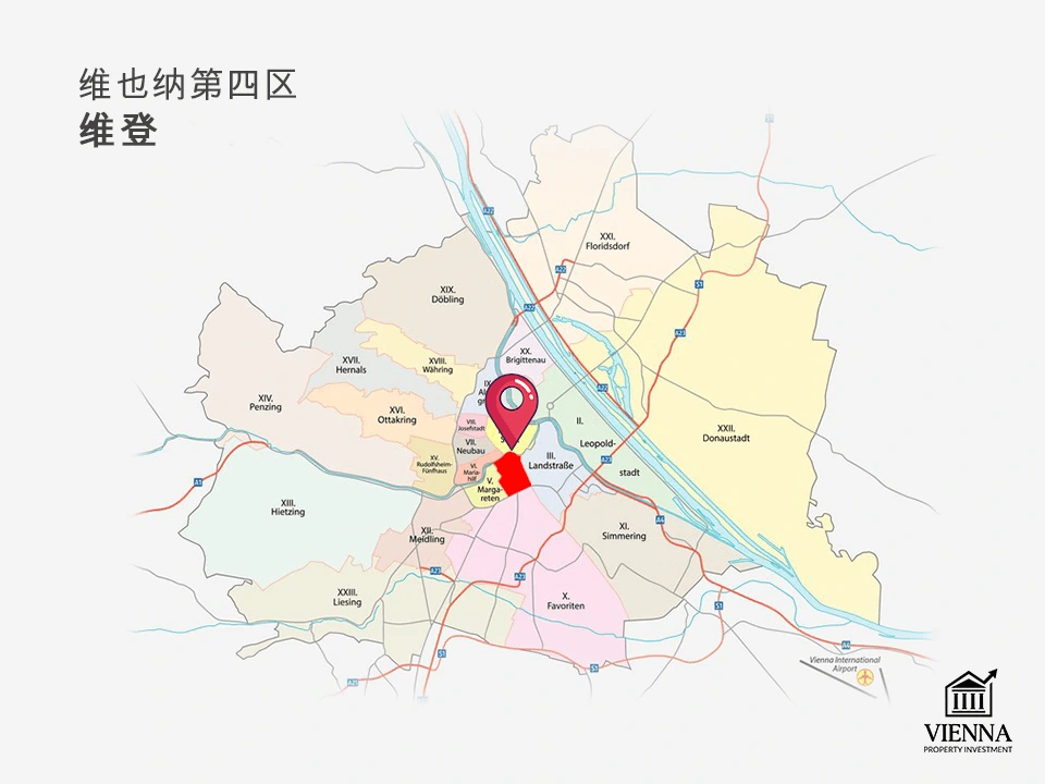 维也纳第四区在地图上清晰可见。